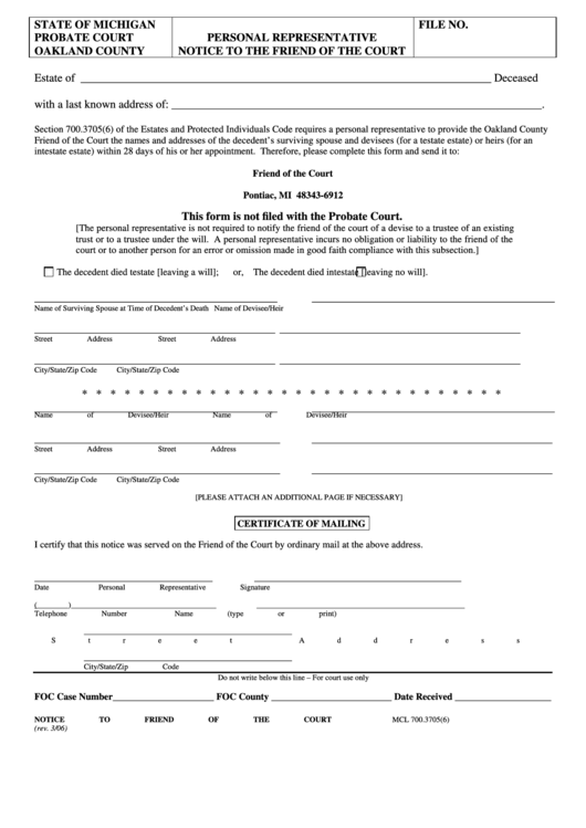 Fillable Notice To The Friend Of The Court Printable Pdf Download