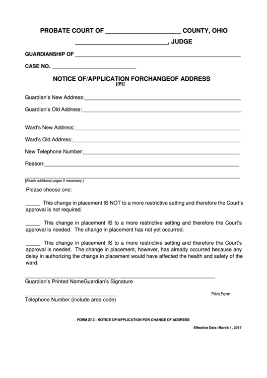 Fillable Ohio Probate Form Notice Of application For Change Of 