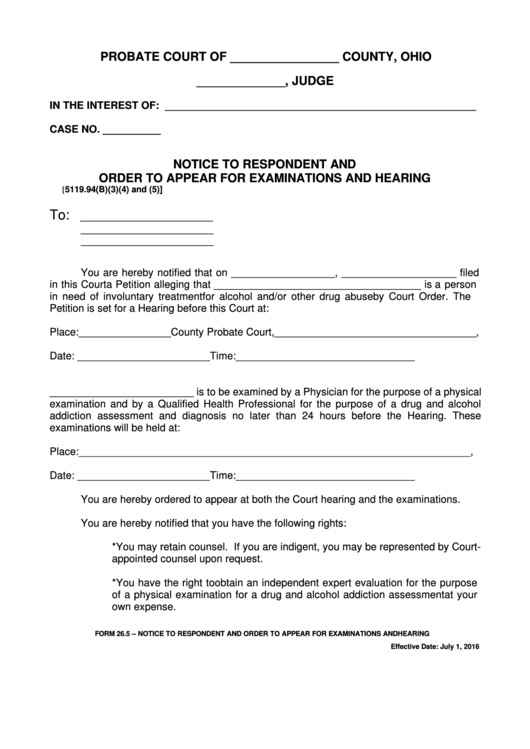 Fillable Ohio Probate Form Notice To Respondent And Order To Appear 