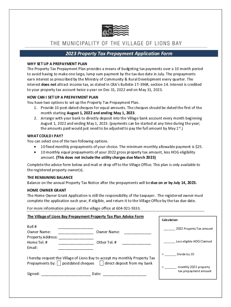 Fillable Online 2023 Property Tax Prepayment Application Form Fax Email 