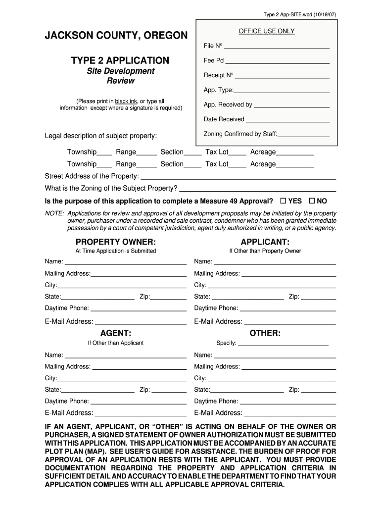 Fillable Online Co Jackson Or JACKSON COUNTY OREGON TYPE 2 APPLICATION 