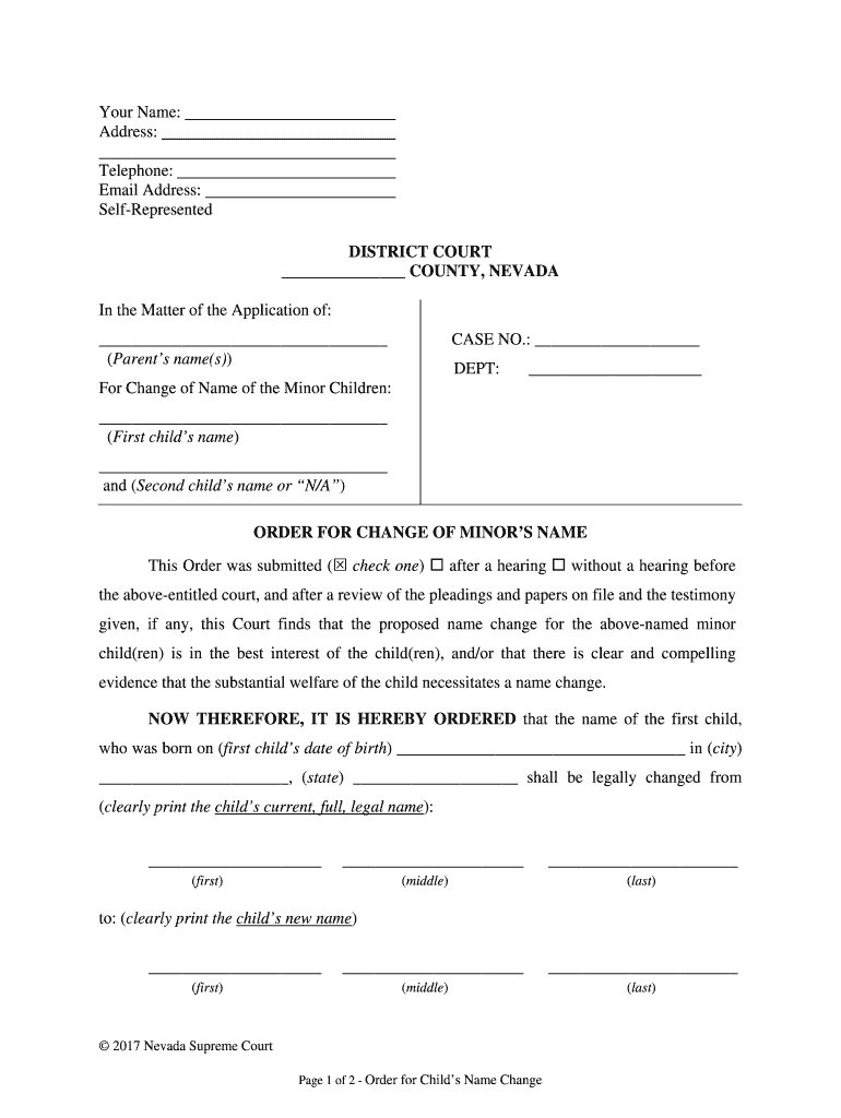 Fillable Online DISTRICT COURT CLARK COUNTY NEVADA Form Fill Out And