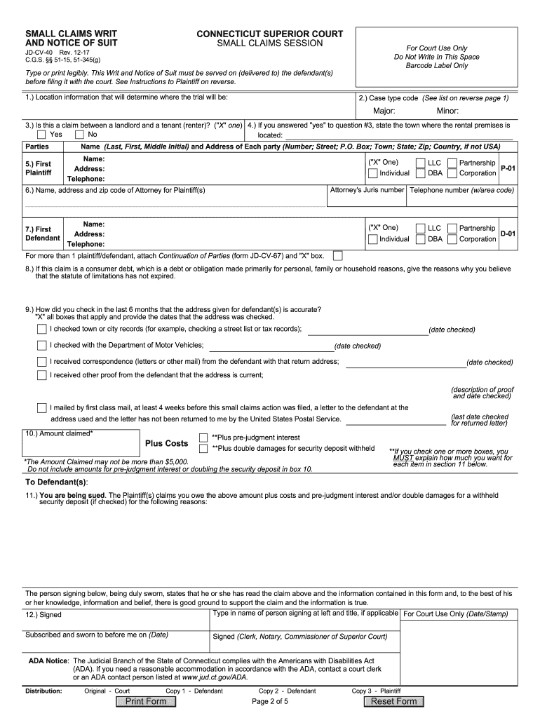 Fillable Online Jud Ct Ct Court Forms Cv040 Fax Email Print PdfFiller