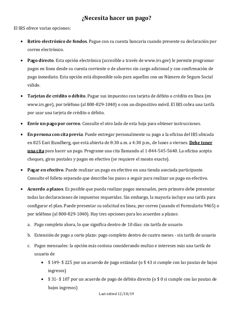 Fillable Online Vence El 15 De Octubre Prrroga Para IRS Tax Forms