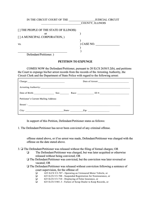 Fillable Petition To Expunge Template Printable Pdf Download