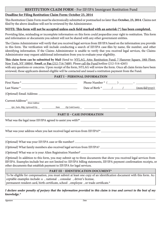 Fillable Restitution Claim Form New York Legal Assistance Group 