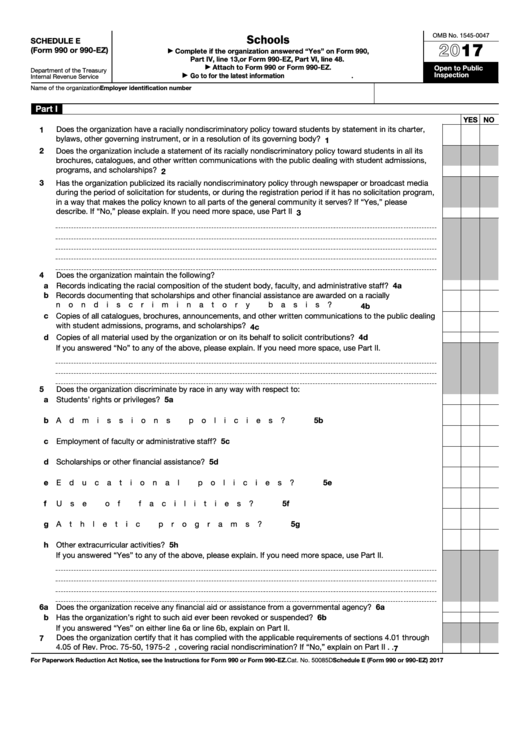 Fillable Schedule E Form 990 Or 990 Ez Schools 2017 Printable Pdf