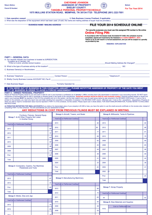 Fillable Tangible Personal Property Schedule Shelby County 2014 