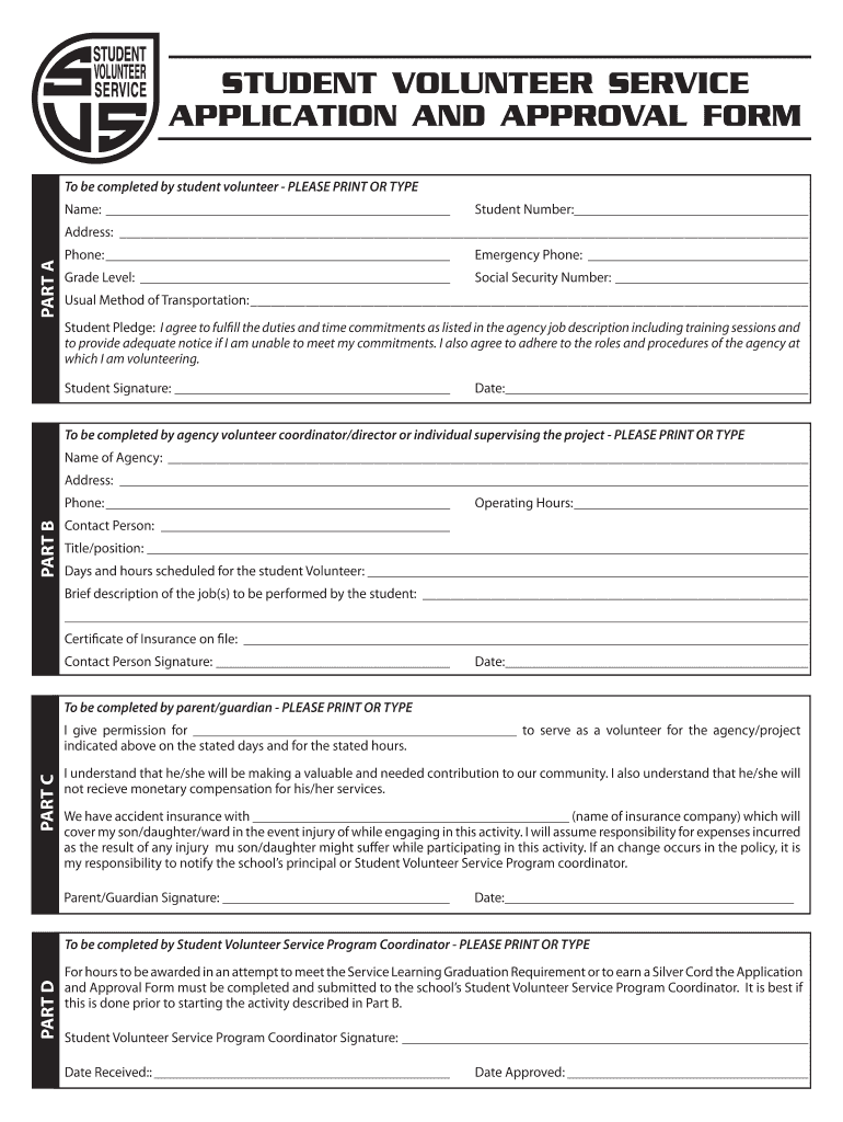 FL Student Volunteer Service Application And Approval Form Broward