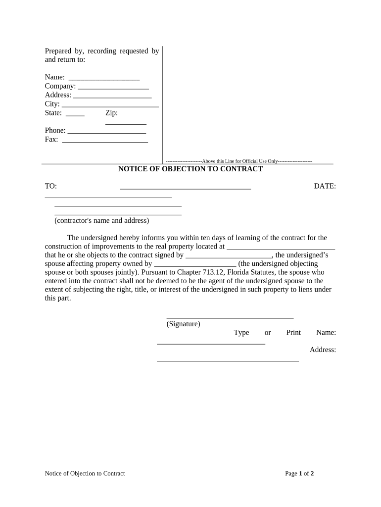 Florida Objection Doc Template PdfFiller