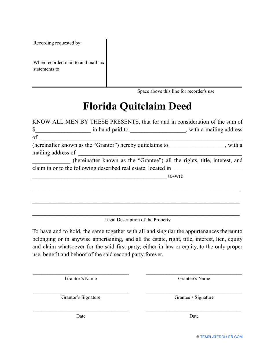 Florida Quitclaim Deed Form Download Printable PDF Templateroller