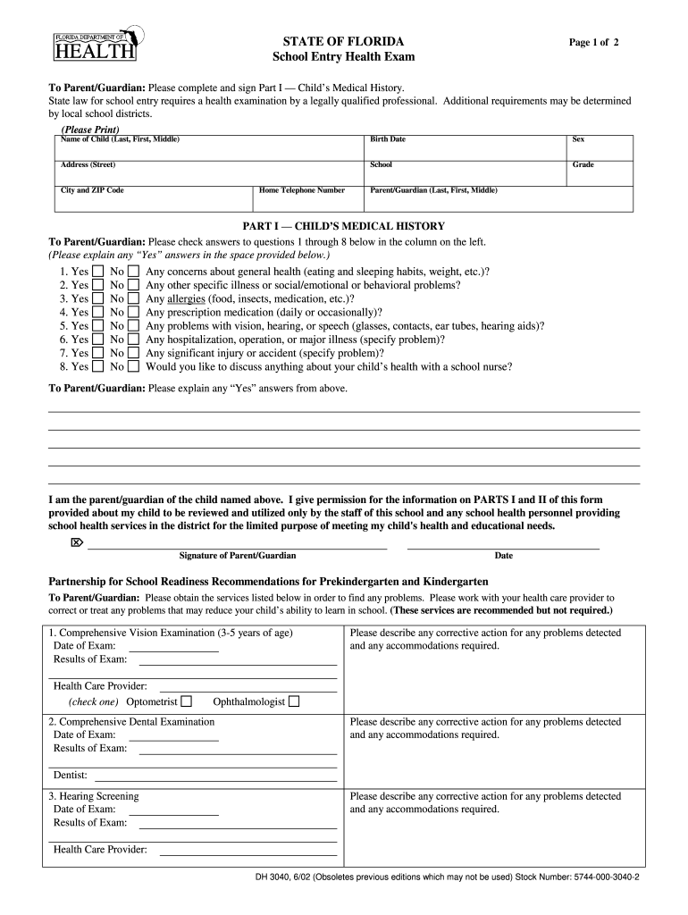 Florida School Physical Form Fill Out Sign Online DocHub