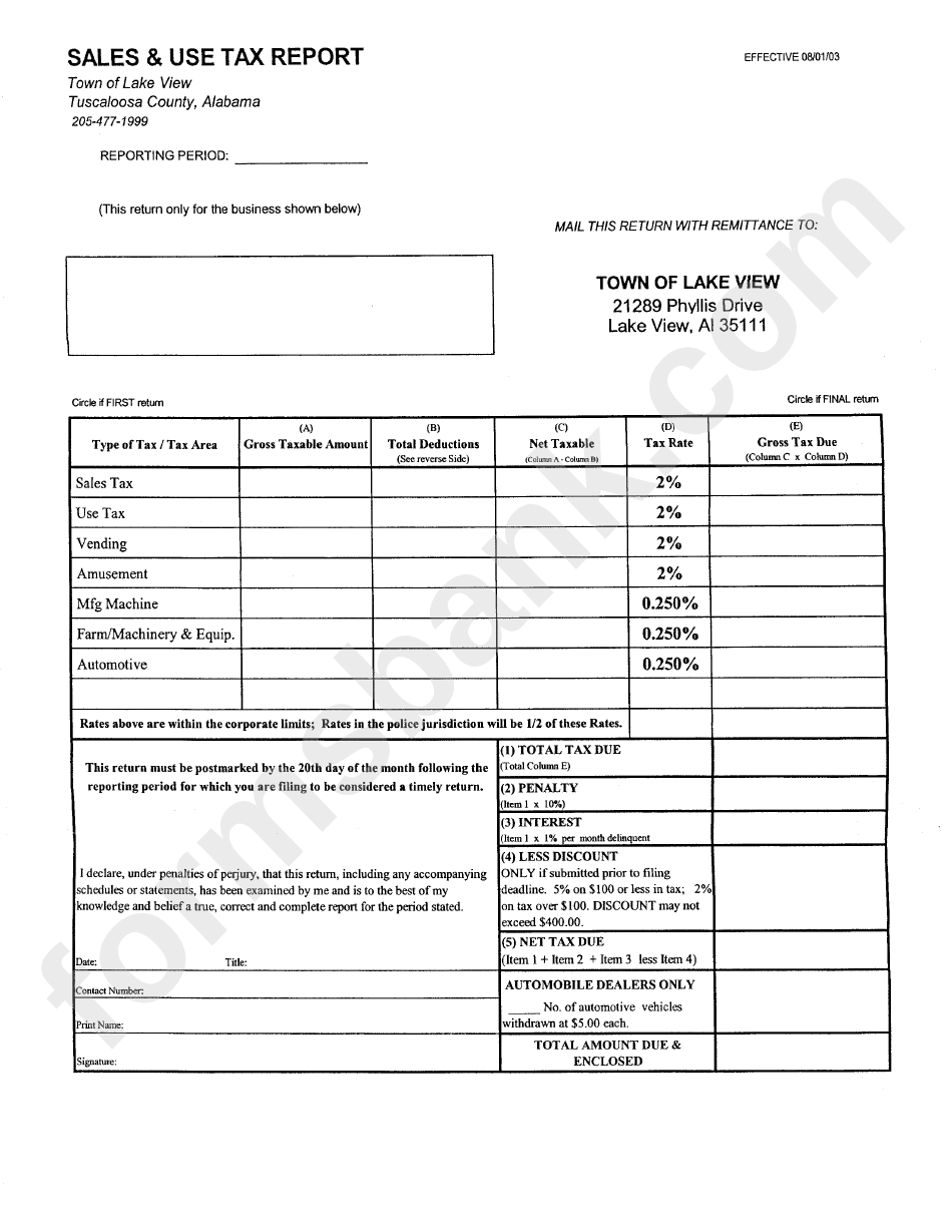 Form 205 477 1999 Sales Use Tax Report Form Tuscaloosa County 