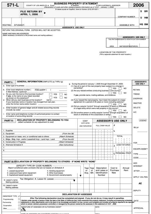 Form 571 L Business Property Statement Los Angeles County Assessor