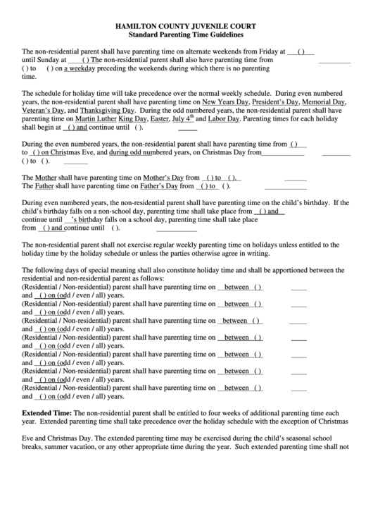 Form 713 Standard Parenting Time Guidelines Hamilton County 