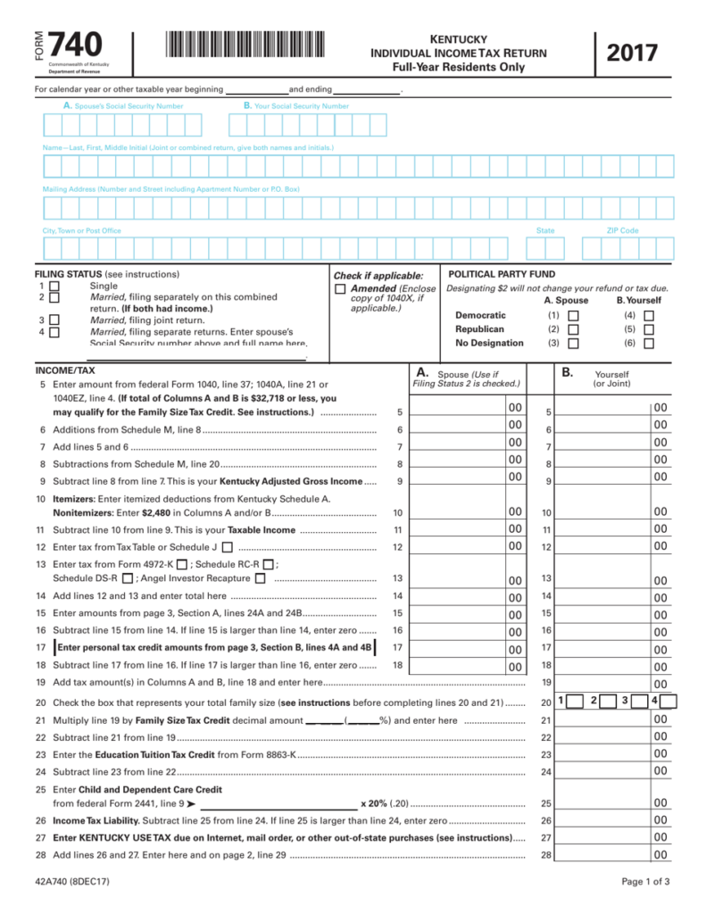 Form 740 Download Fillable PDF Or Fill Online Kentucky Individual 