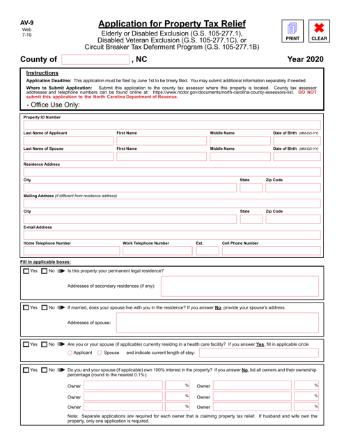 Form AV 9 Download Fillable PDF Or Fill Online Application For Property