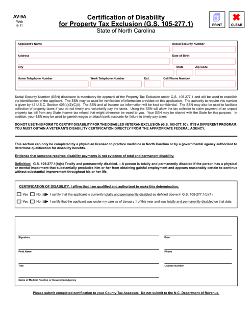 Form AV 9A Download Fillable PDF Or Fill Online Certification Of 