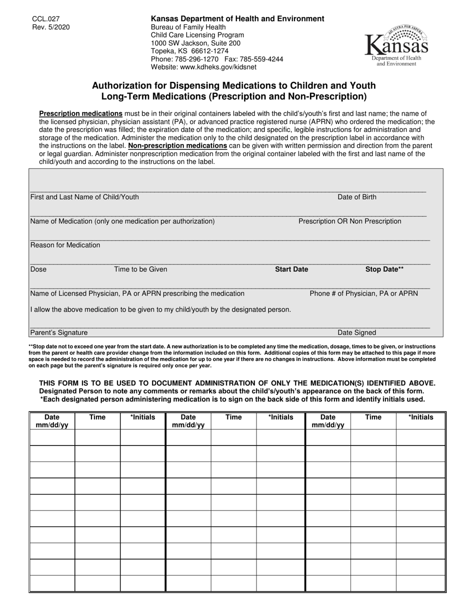 Form CCL 027 Download Printable PDF Or Fill Online Authorization For 