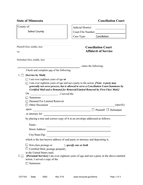 Form CCT103 Download Fillable PDF Or Fill Online Conciliation Court 