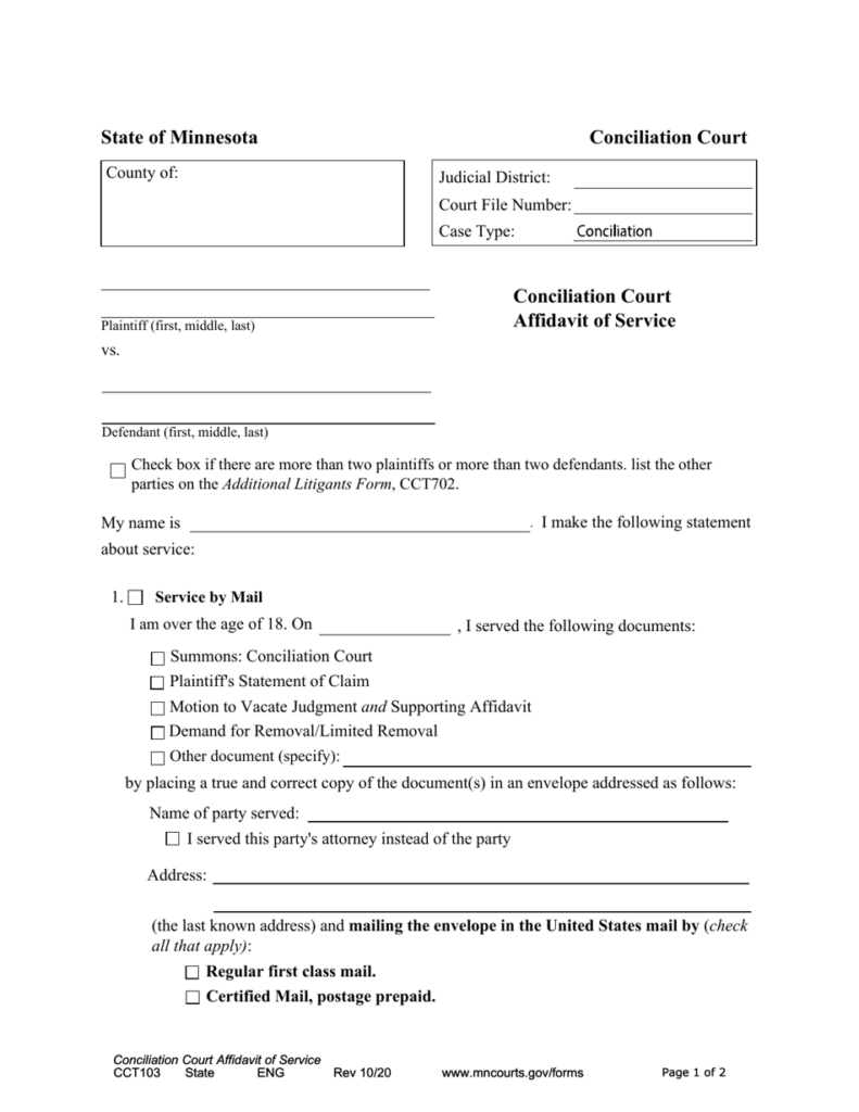 Form CCT103 Download Fillable PDF Or Fill Online Conciliation Court 