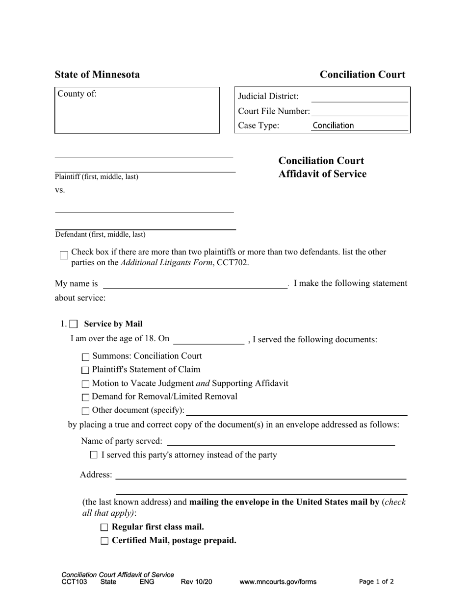 Form CCT103 Download Fillable PDF Or Fill Online Conciliation Court 