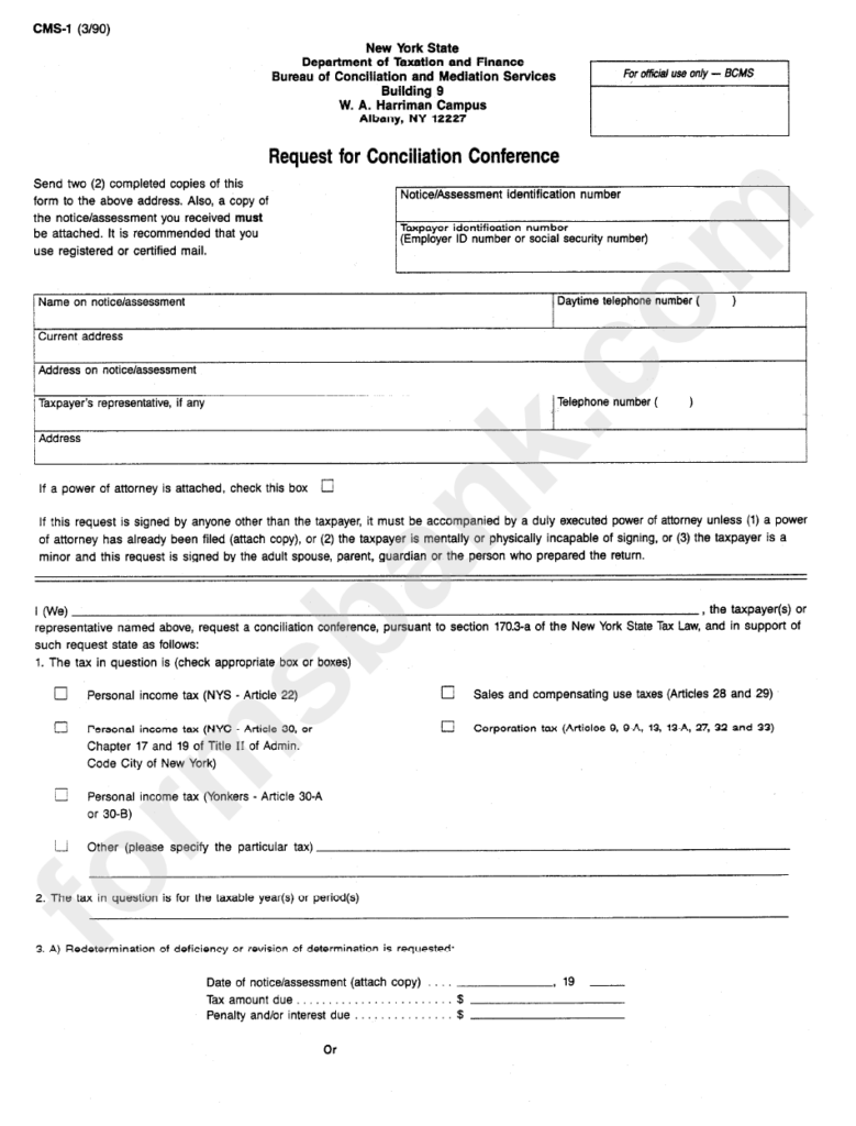 Form Cms 1 Request For Conciliation Conference New York Printable 