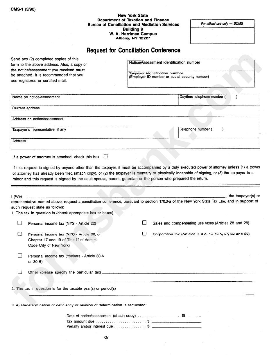 Form Cms 1 Request For Conciliation Conference New York Printable