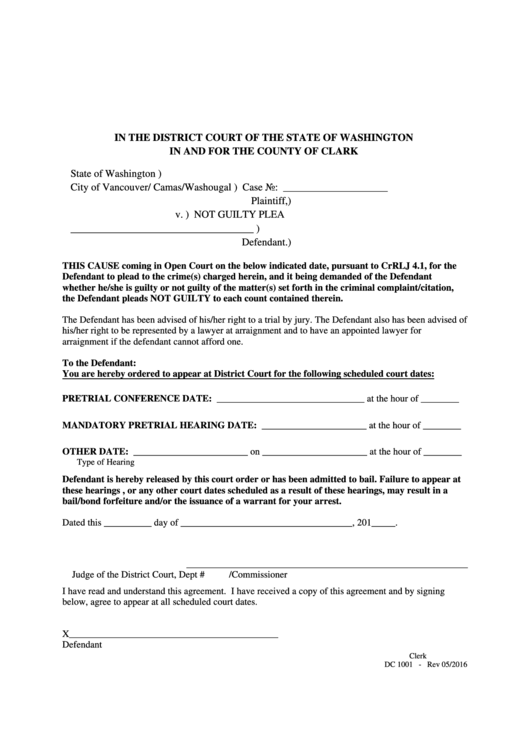 Form Dc 1001 Washington State Court Forms Printable Pdf Download ...