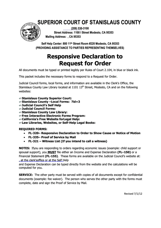 Form Fl 320 Responsive Declaration To Request For Order Superior