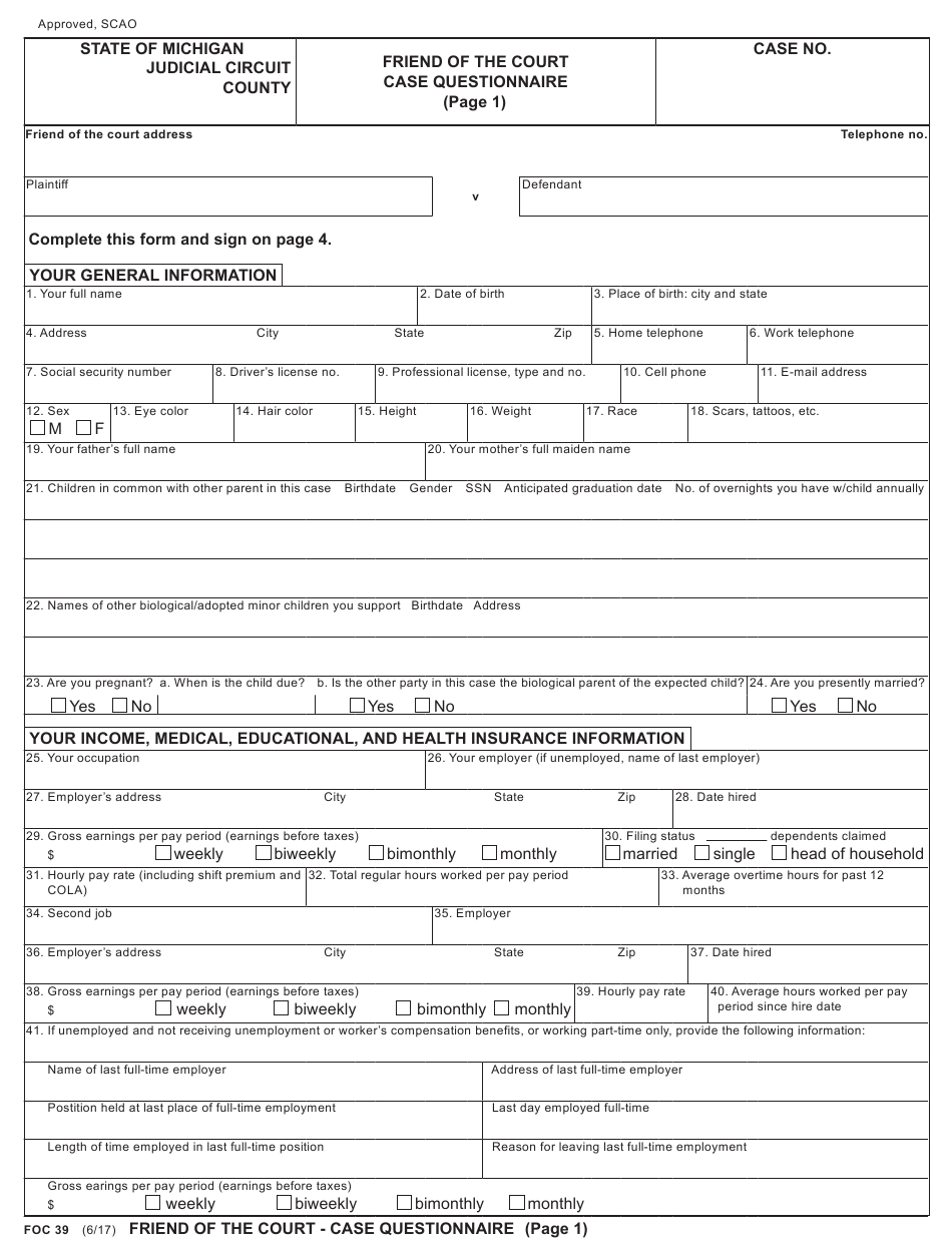 Form FOC39 Download Fillable PDF Or Fill Online Friend Of The Court