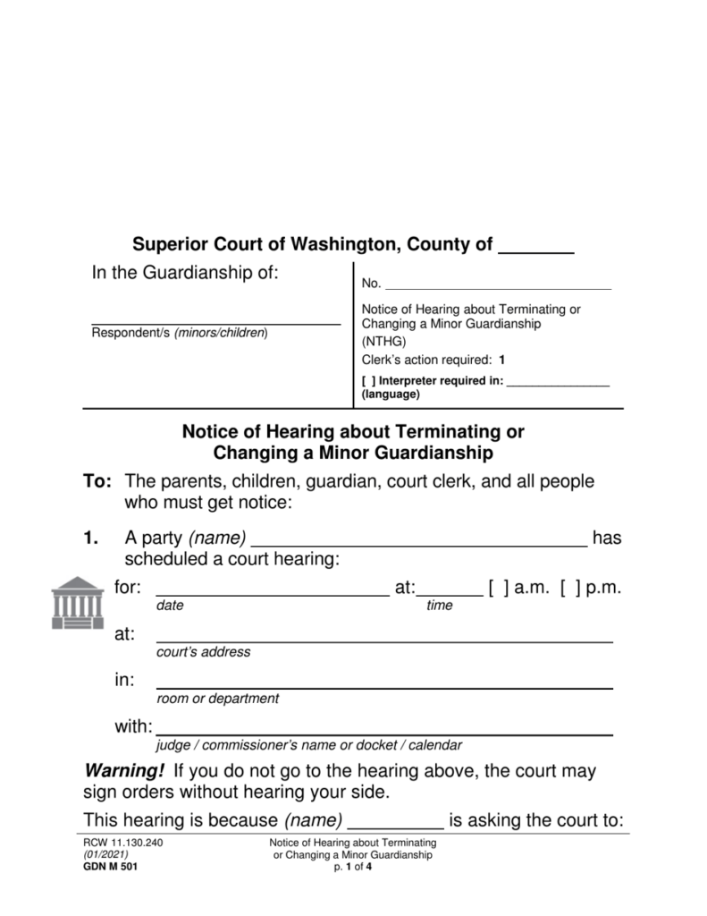 Form GDN M501 Download Printable PDF Or Fill Online Notice Of Hearing 
