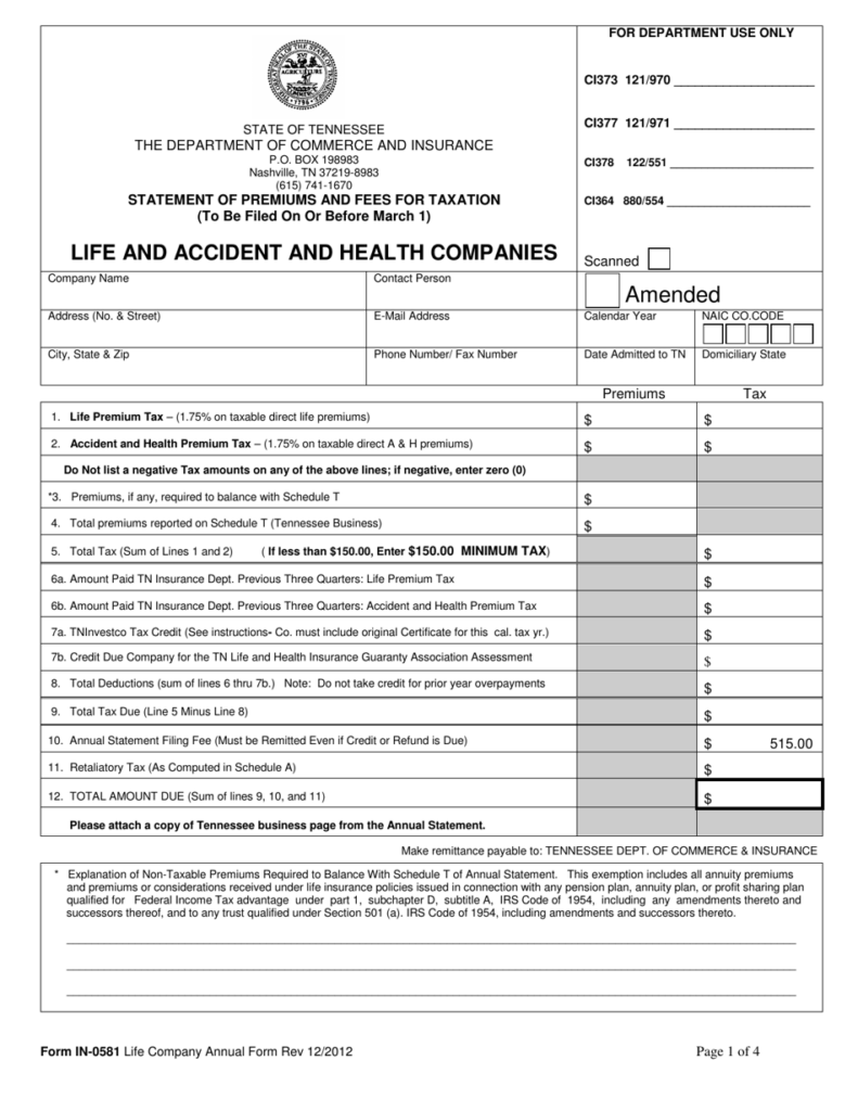Form IN 0581 Download Printable PDF Or Fill Online Statement Of 