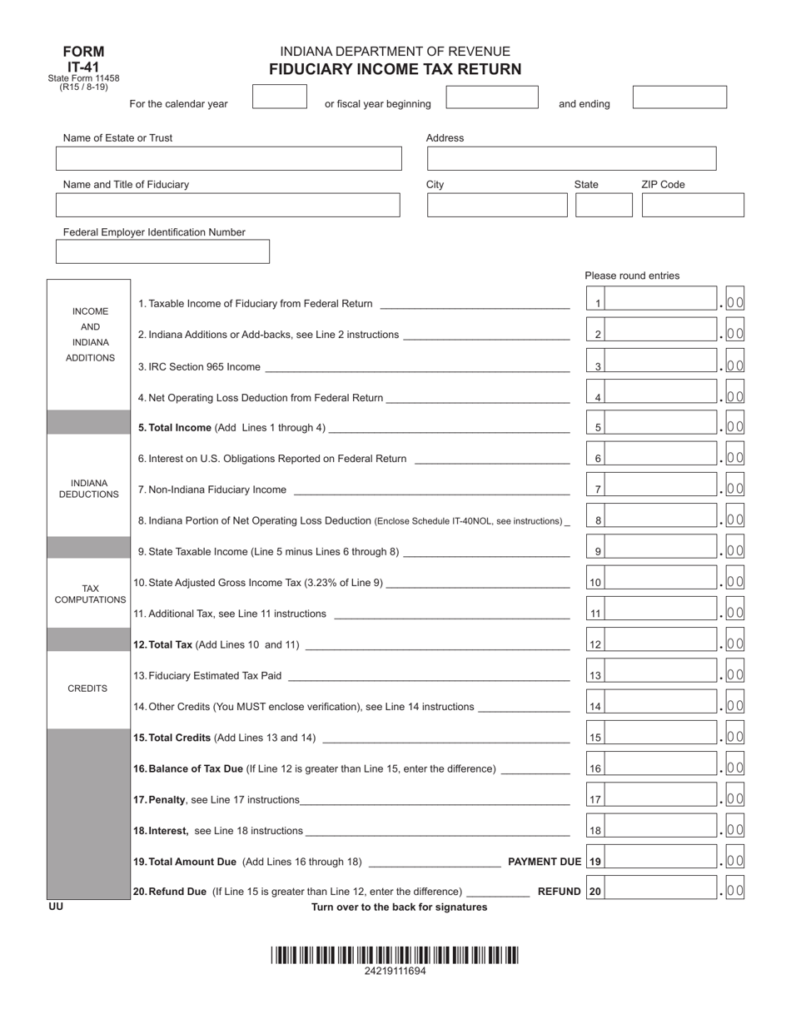 Form IT 41 State Form 11458 Download Fillable PDF Or Fill Online 