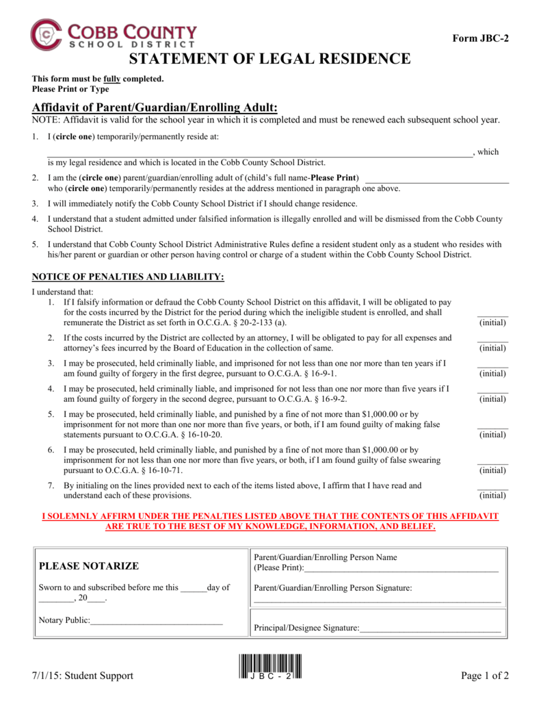 Form JBC 2 Cobb County School District