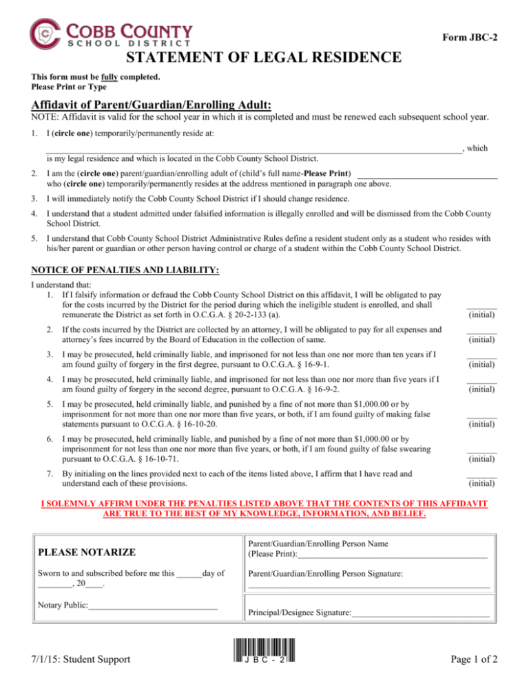 Form JBC 2 Cobb County School District