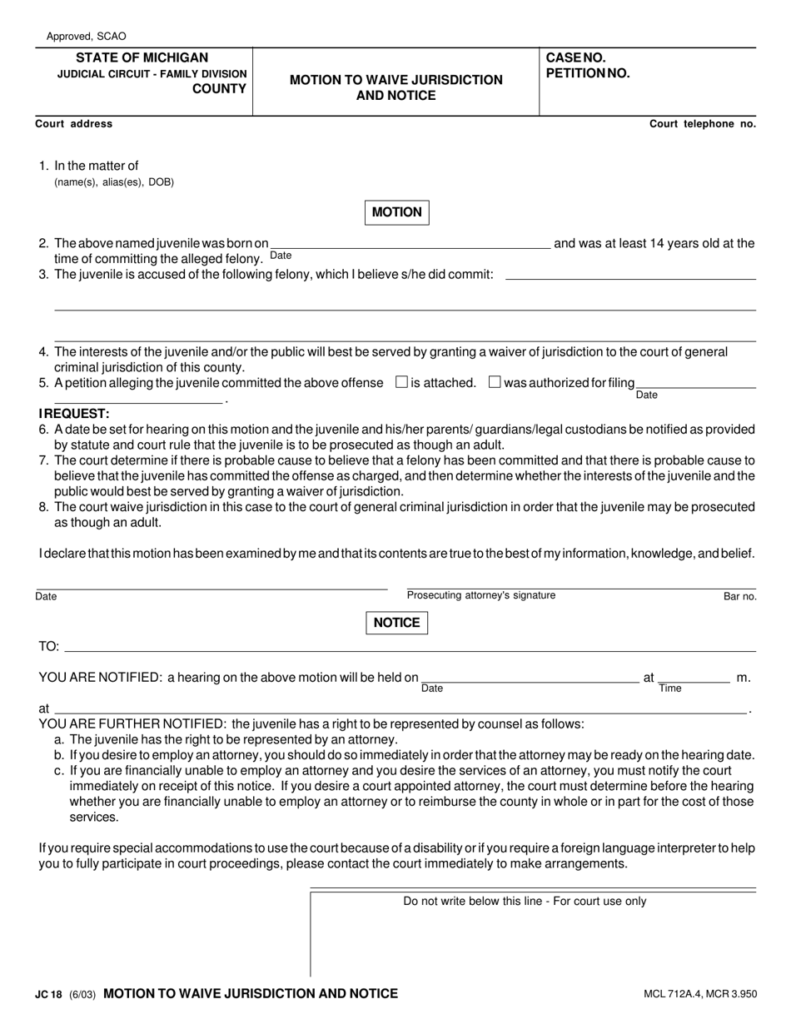 Form JC18 Download Fillable PDF Or Fill Online Motion To Waive 