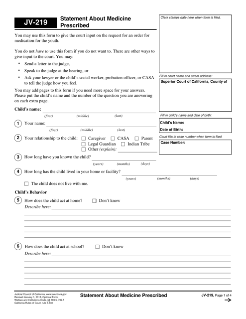 Form JV 219 Download Fillable PDF Or Fill Online Statement About 