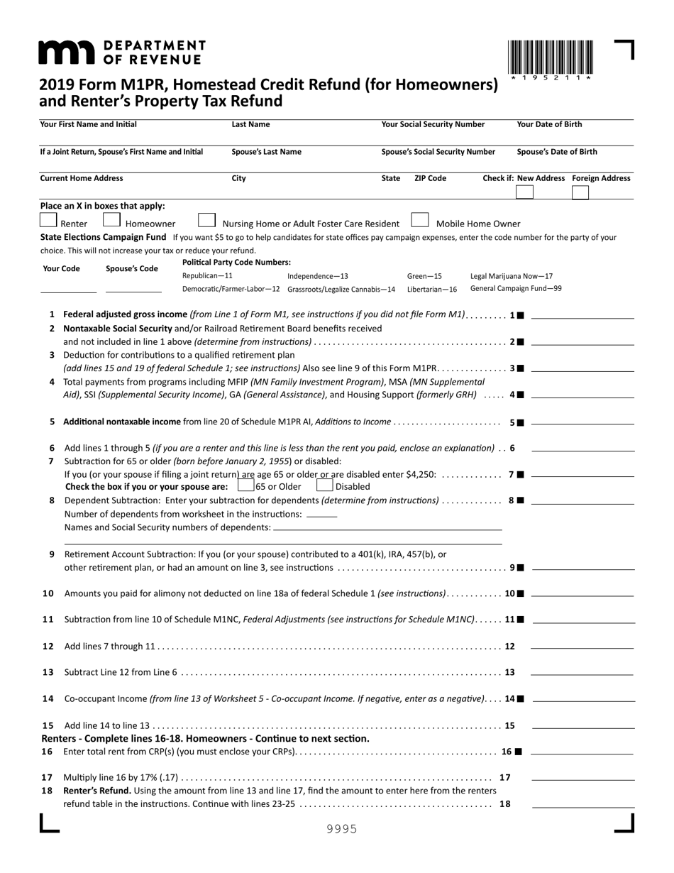 Form M1PR Download Fillable PDF Or Fill Online Homestead Credit Refund 