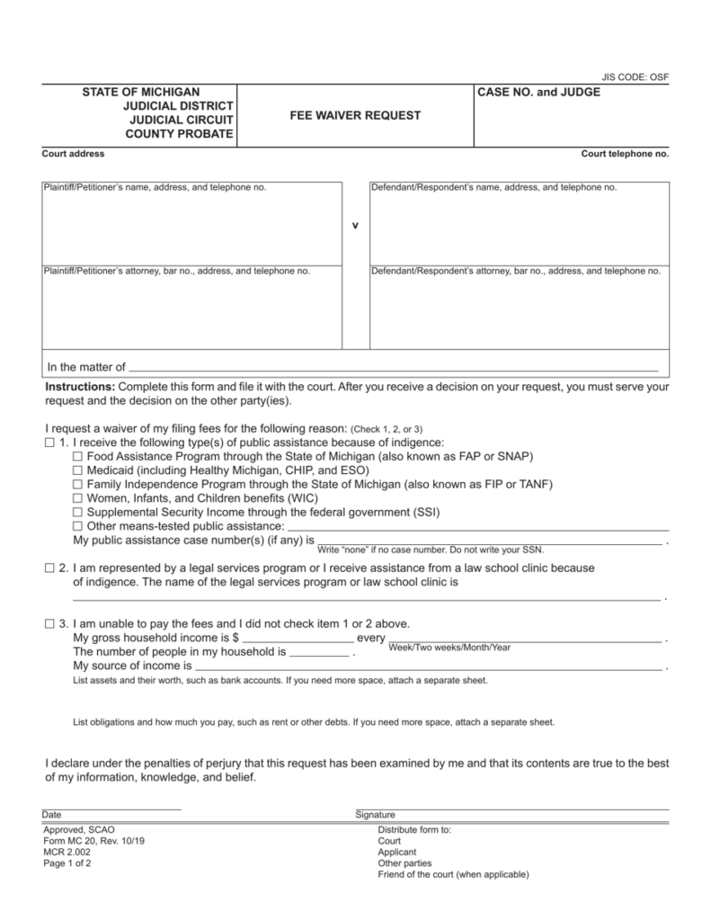 Form MC20 Fill Out Sign Online And Download Fillable PDF Michigan 