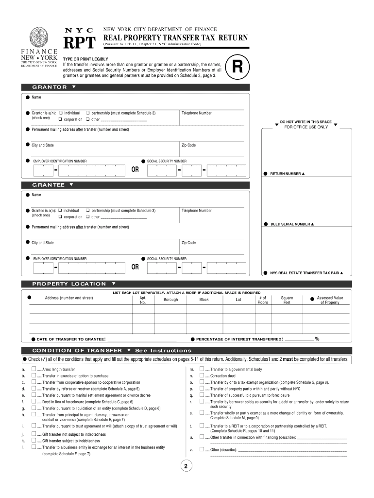 Form NYC RPT Real Property Transfer Tax Return Stewart Title Fill 