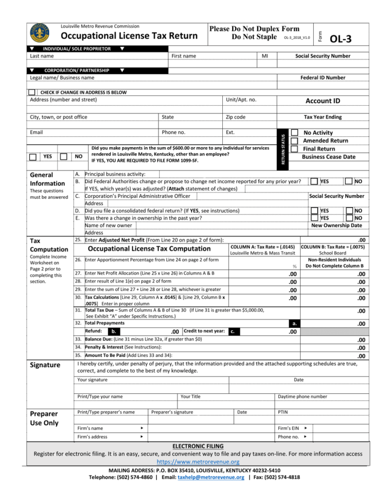 Form OL 3 Download Fillable PDF Or Fill Online Occupational License Tax 