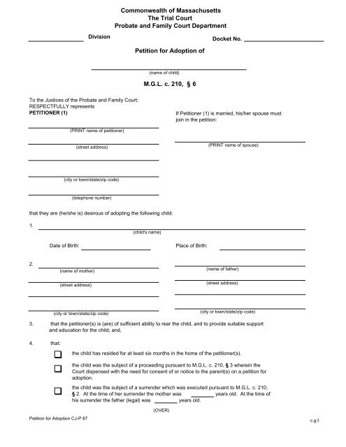 Form Plymouth County Probate And Family Court CountyForms