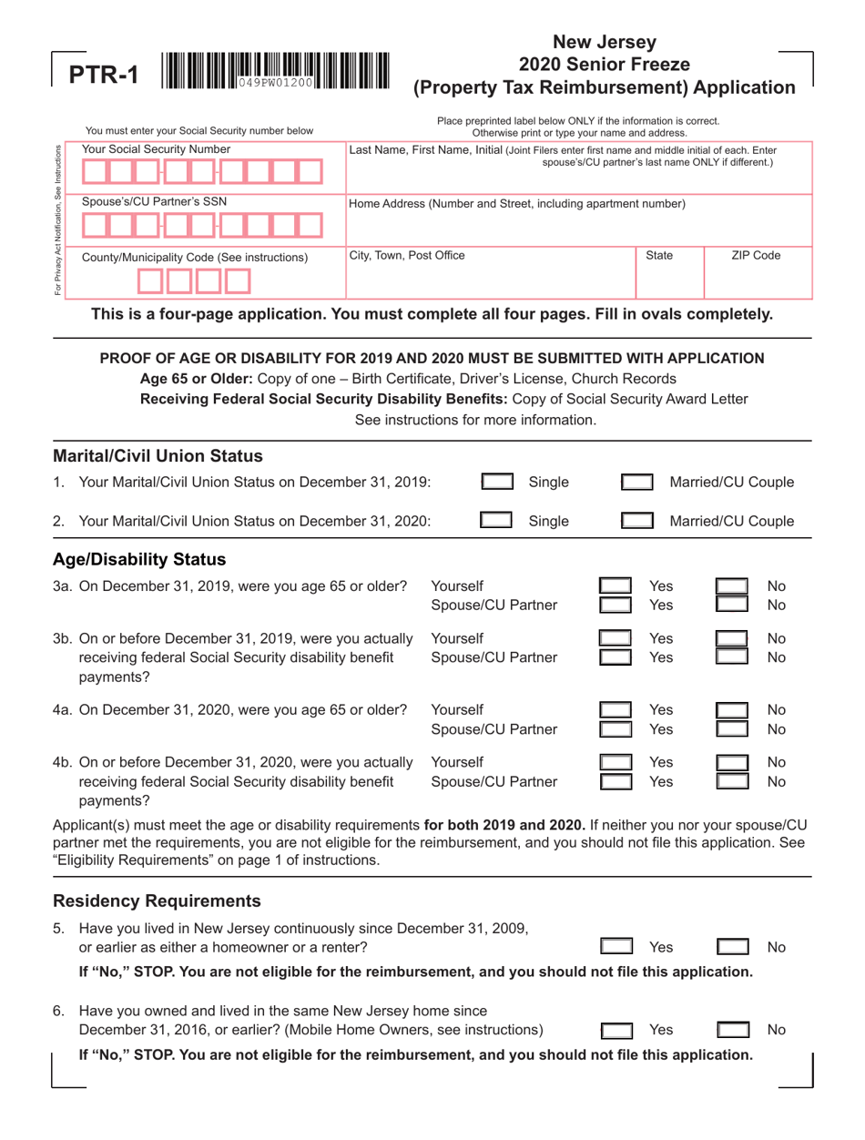 Form PTR 1 Download Fillable PDF Or Fill Online Senior Freeze Property