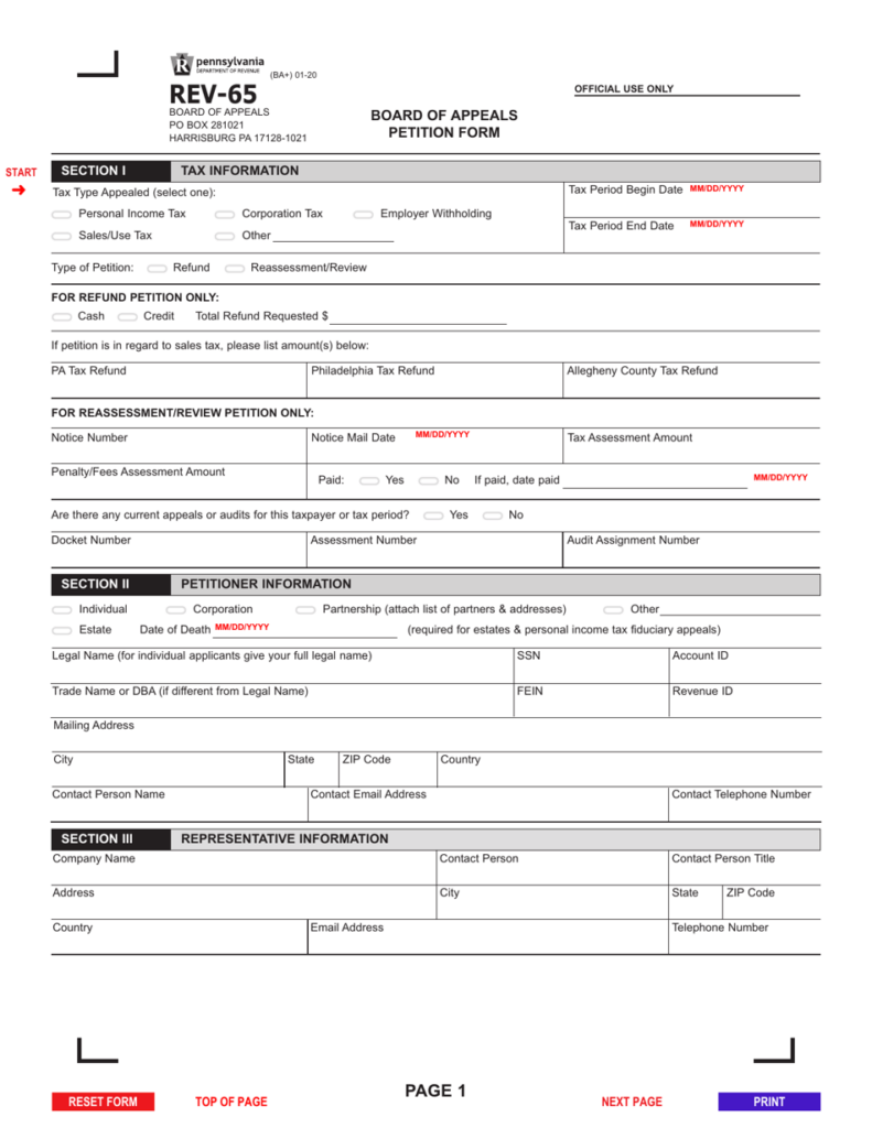 Form REV 65 Download Fillable PDF Or Fill Online Board of appeals 