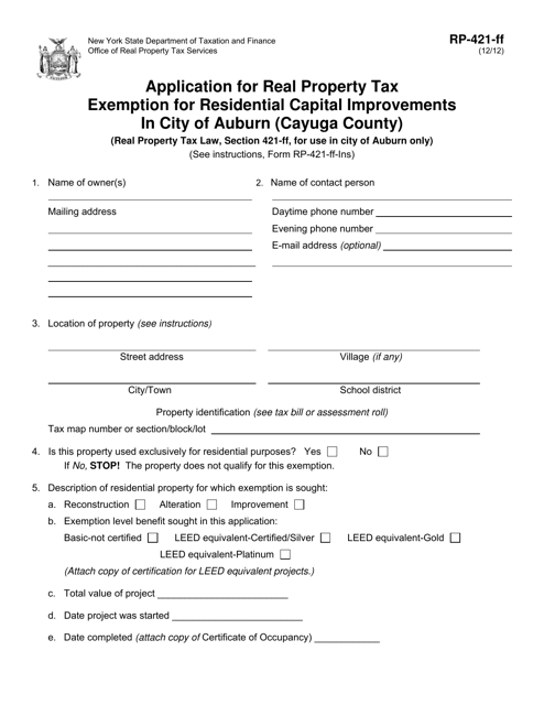 Form RP 421 FF Download Fillable PDF Or Fill Online Application For 