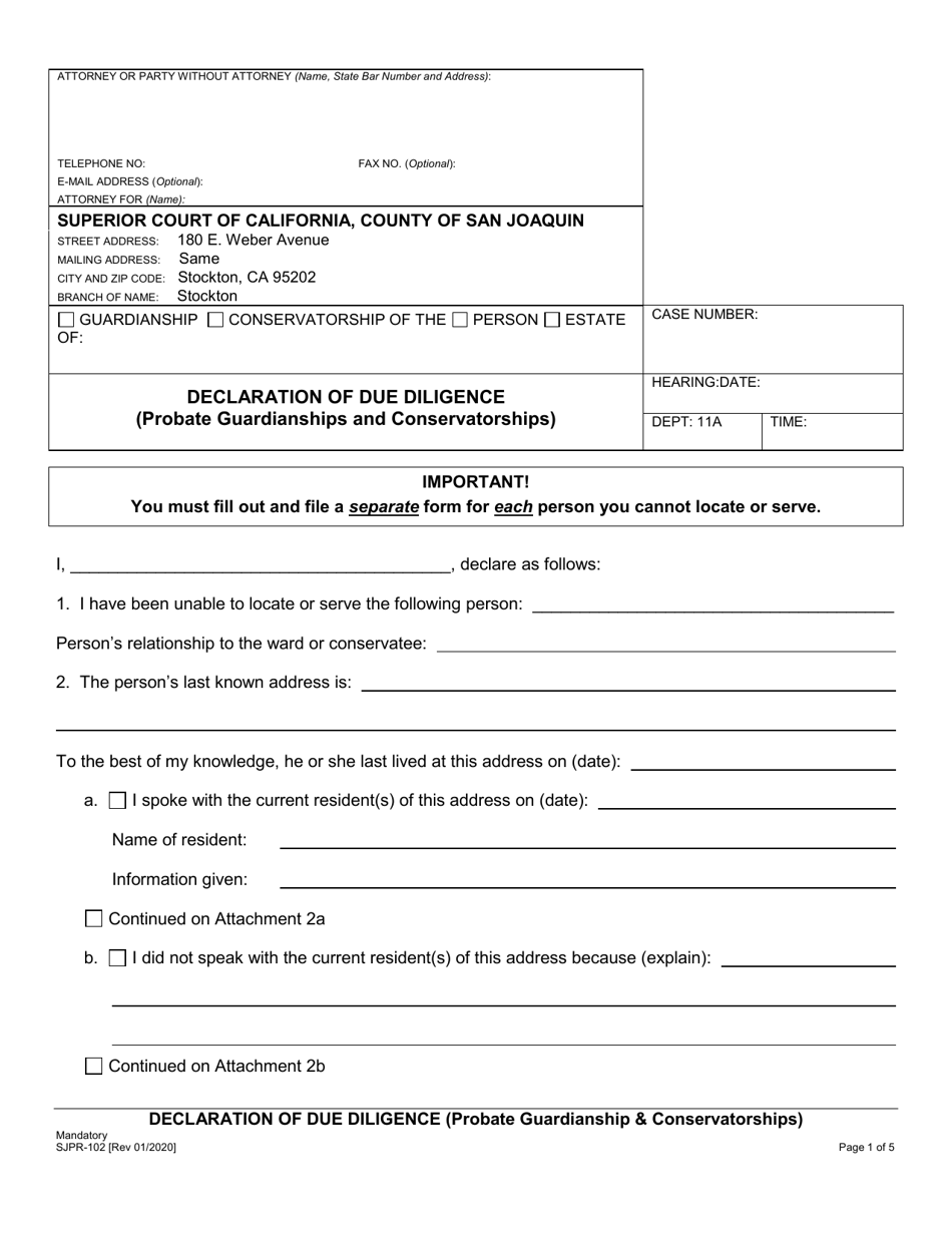 Form SJPR 102 Download Fillable PDF Or Fill Online Declaration Of Due