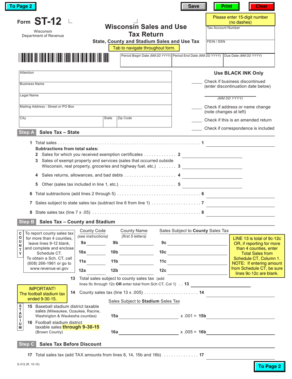 Form ST 12 Download Fillable PDF Or Fill Online Wisconsin Sales And Use 