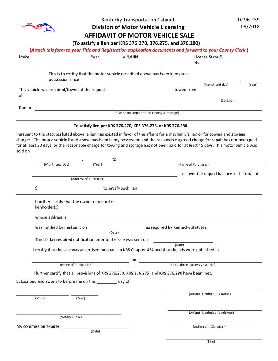 Form TC96 159 Download Printable PDF Or Fill Online Affidavit Of Motor