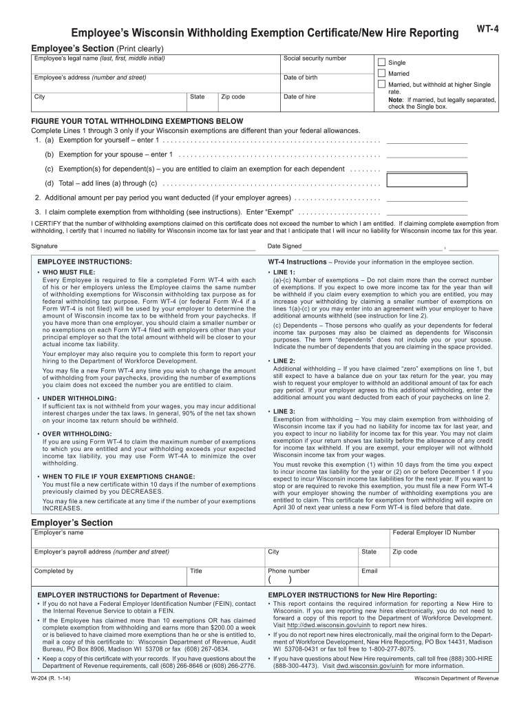 Form WT 4 Wisconsin Department Of Revenue Dor State Wi Fill Out 